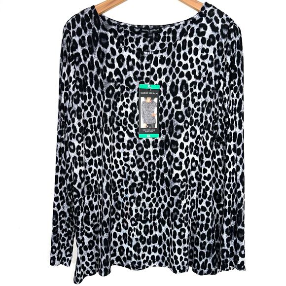 NWT Mario Serrani Long Sleeve Grey Leopard Tunic T-Shirt Size XL - Picture 2 of 13